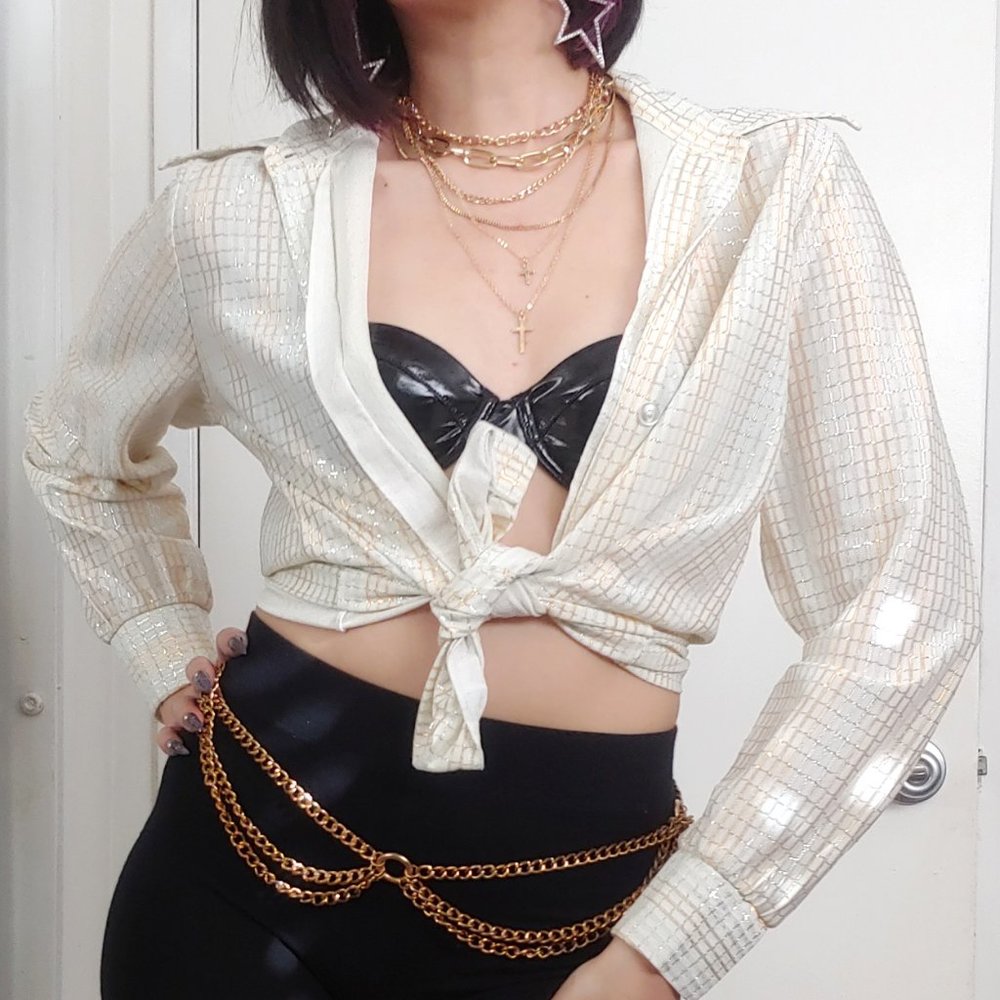 Vintage 1970s Metallic Thread Button Up Shirt